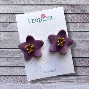 Purple Gold Floral Stud Polymer Clay Earrings